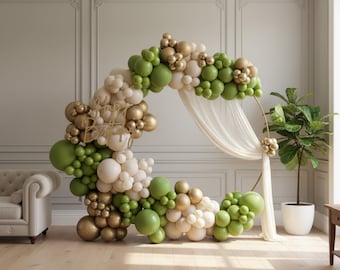 Balloon Garland Kit: Sage Green and Gold (204pcs Baby Shower)