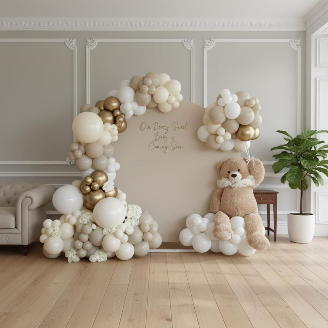 Teddy Bear Baby Shower Balloon Garland Kit, Neutral Cream Gold Arch - Etsy