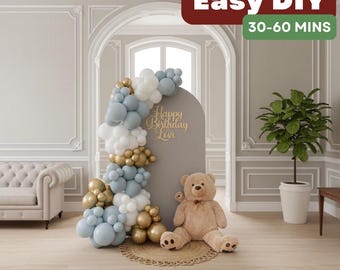 Kit para Guirlanda de Balões Azul Acinzentado | Tema para Chá de Bebê com Ursinho de Pelúcia