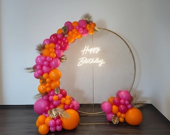 Orange Fuchsia Balloon Arch Kit, Tropical Birthday Party Backdrop