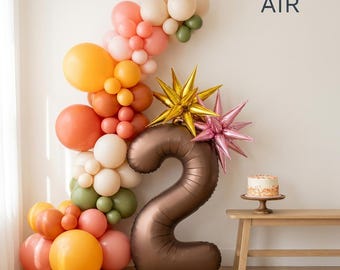 Groovy Birthday Balloon Set | Retro 70s Number Garland Kit, Two Hippie Boho Party Decor