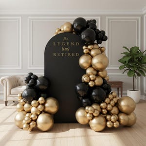 Set Di 30 Palloncini Per Festa Di Pensionamento In Francese - Nero E Oro - Con Nastri
