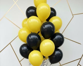 Ballons en latex noir jaune – fête d'anniversaire, décoration d'événement moderne
