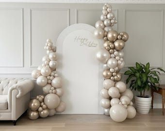 Kit d'arches de ballons neutres : arche nacrée, champagne, crème - 133 pièces