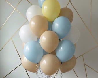Ballons en latex bleu pastel sable jaune – Pièce maîtresse de fête d'anniversaire de baby shower