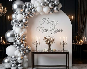 Chrome Silver White Balloon Garland Arch Kit | Metallic Party Backdrop Decor