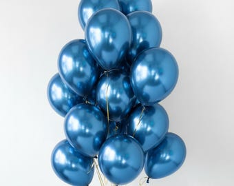 Ballons d'anniversaire, bouquet de ballons métalliques bleus chromés, décoration d'enterrement de vie de jeune fille ou de jeune garçon