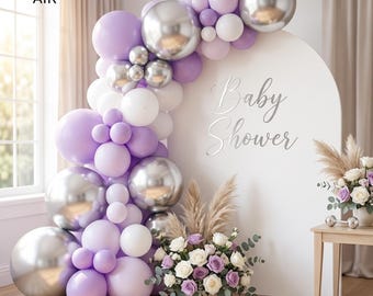 Lavender Chrome Silver White Balloon Arch Kit | Baby Shower Birthday Garland Decor