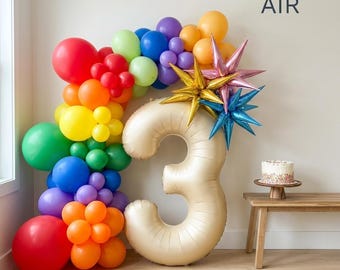 Rainbow Birthday Balloon Set | Number Garland Kit, Colorful Kids Party Decor, Any Age