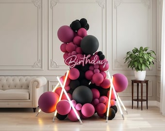 Kit arco di palloncini: palloncini magenta e neri - Decorazioni fai da te per feste