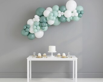 Sage Green Mint White Balloon Garland Kit, Baby Shower Birthday Backdrop