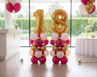 Kit de columna de globos de cumpleaños con números personalizables / Elige tu color / Kit de arco para armar tú mismo / Bomba gratis