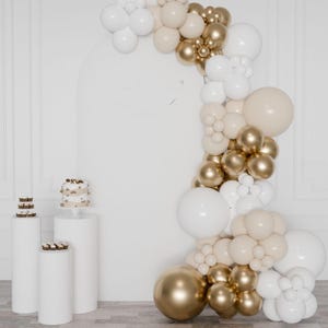 White & Gold Balloon Arch Kit: Wedding, Birthday, Shower Garland
