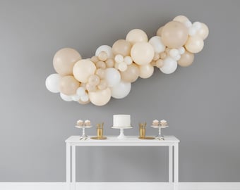 Zestaw girlandy balonowej w stylu boho, łuk w neutralnym beżu i kremie, balony na baby shower, pierwsze urodziny, ślub