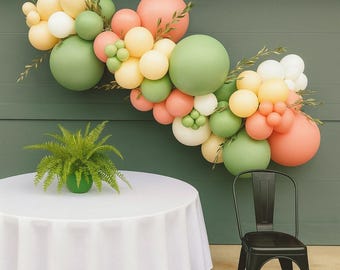 Sage Green Coral Pastel Yellow Balloon Garland Kit, Boho Baby Shower Bridal Wedding Backdrop