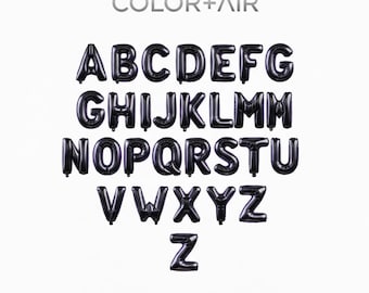 Letras del alfabeto en globos de papel de aluminio negro / PNG + SVG (Descarga digital)