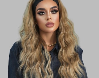Long Linen Blonde Headband Wig 24 Inch Loose Wave Synthetic Wig