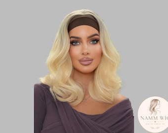 Platinum Blonde Wavy Headband Wig - Glueless, 14 Inch