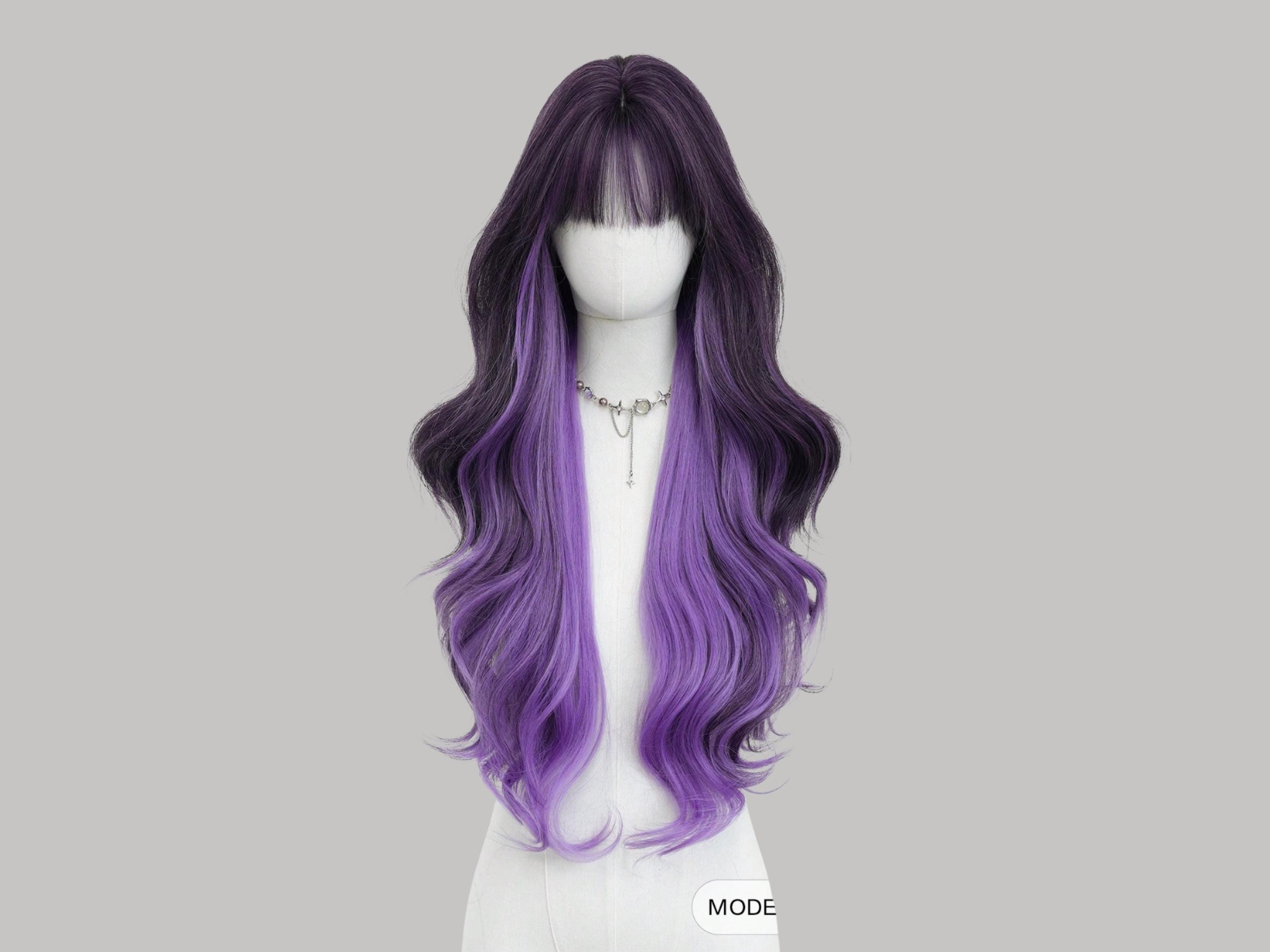 Perruque Kpop Perruque Longue Bouclée Bleu Violet - Déguisement Mal Pour Enfants Et Cosplay Perruque Halloween Bouclée