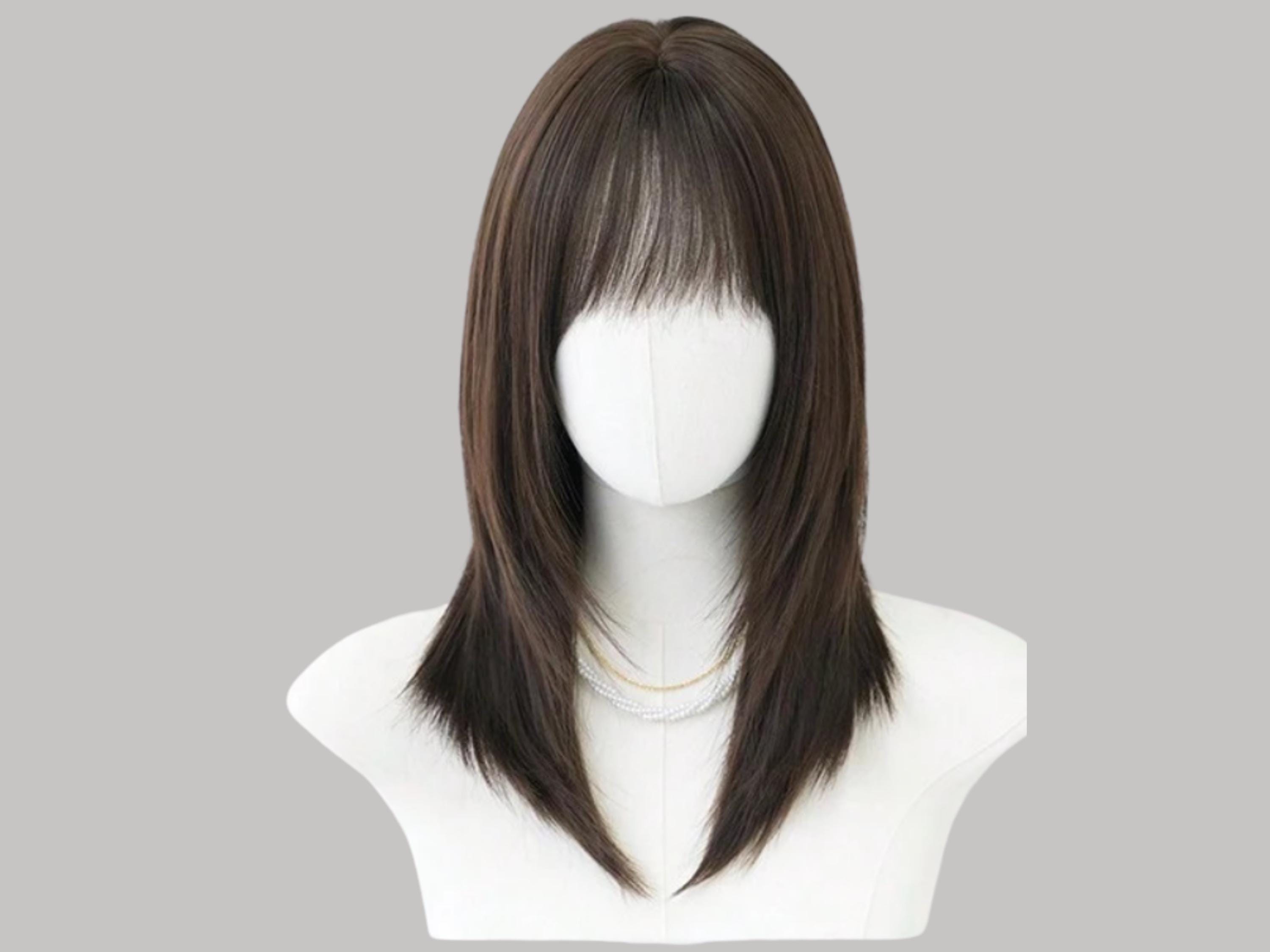 Straight Layered Wig with Bangs Realistic Scalp Heat Resistant Synthetic 20Inch Amazon.com : Allbell Long Black Wig with Bangs Straight  main image 2