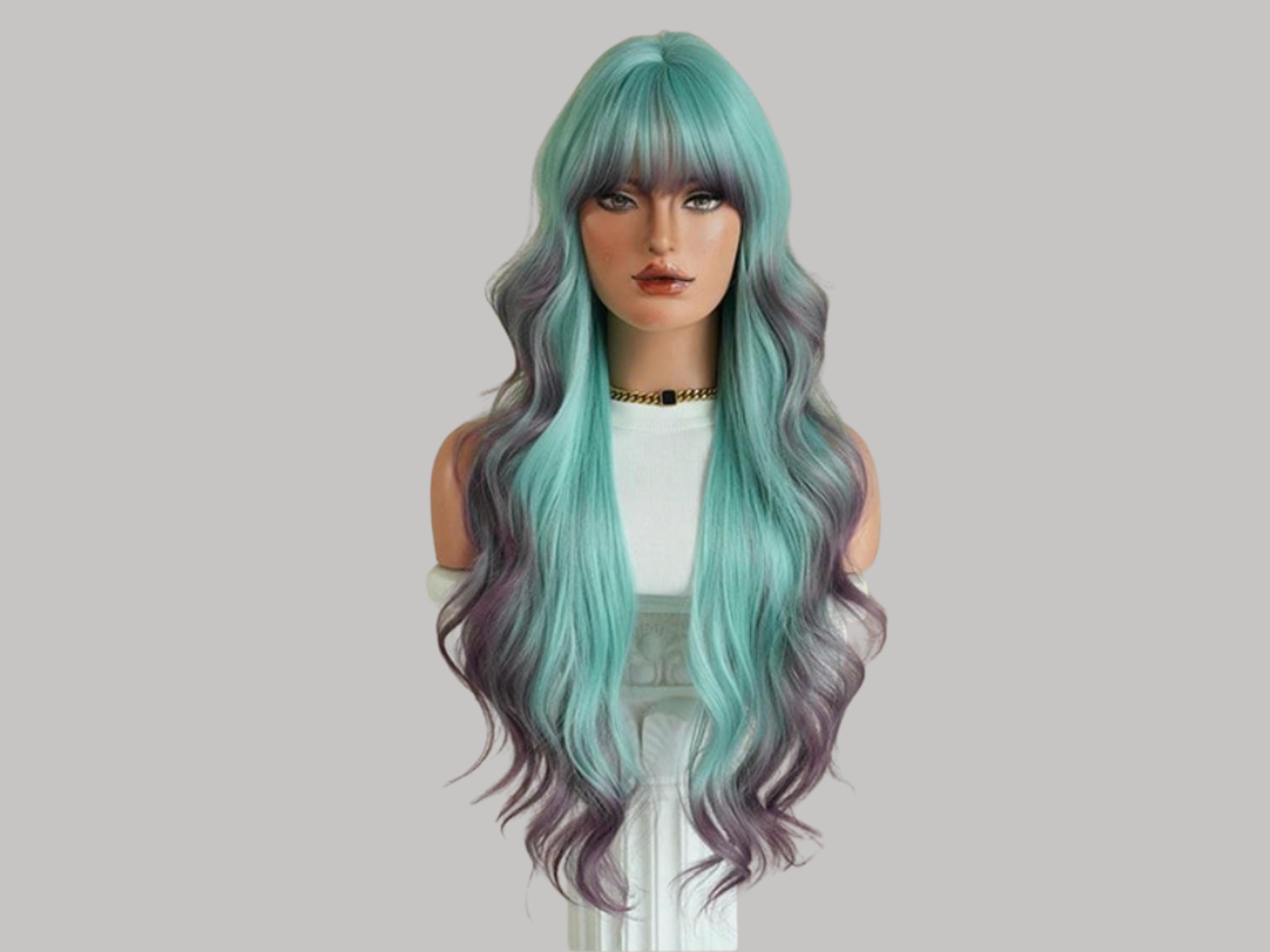 Aqua white ombre lace wig wavy XIYUE Synthetic Women Lolita Wavy Curly Ombre Blue Mint  main image 4