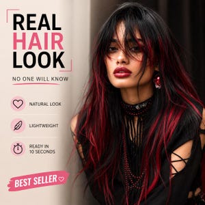 Black Red Ombre Long Wavy Wig with Bangs Gothic Layered Alt Style Hair