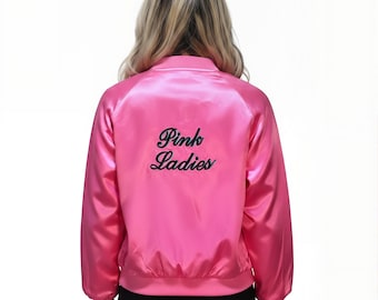 Chaqueta de satén de Pink Ladies, disfraz de la película Grease / Chaqueta con espalda bordada de Pink Ladies de los años 50 inspirada en Michelle Pfeiffer