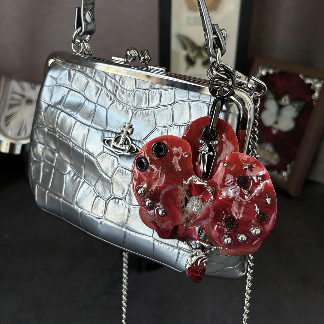 Piercing Keychain Orchid Lily Bag Charm, Keychain With Piercing, Dark Gothic Style ...