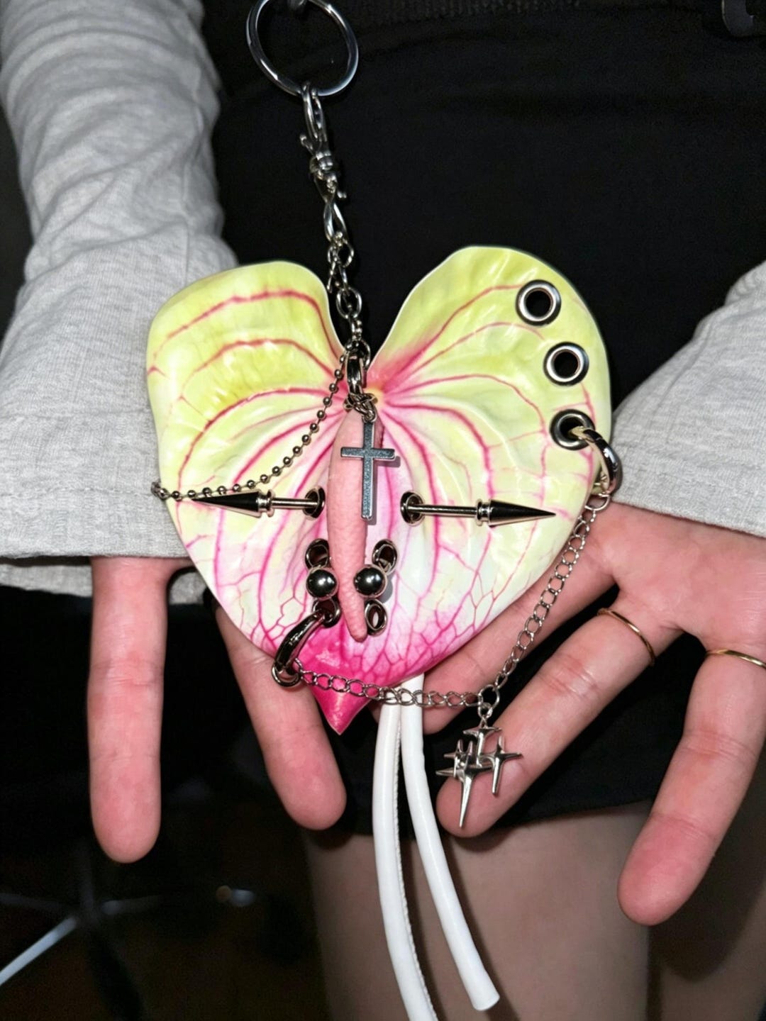 Piercing Keychain Anthurium Bag Charm, Keychain With Piercing, Pierced Gothic Style ...