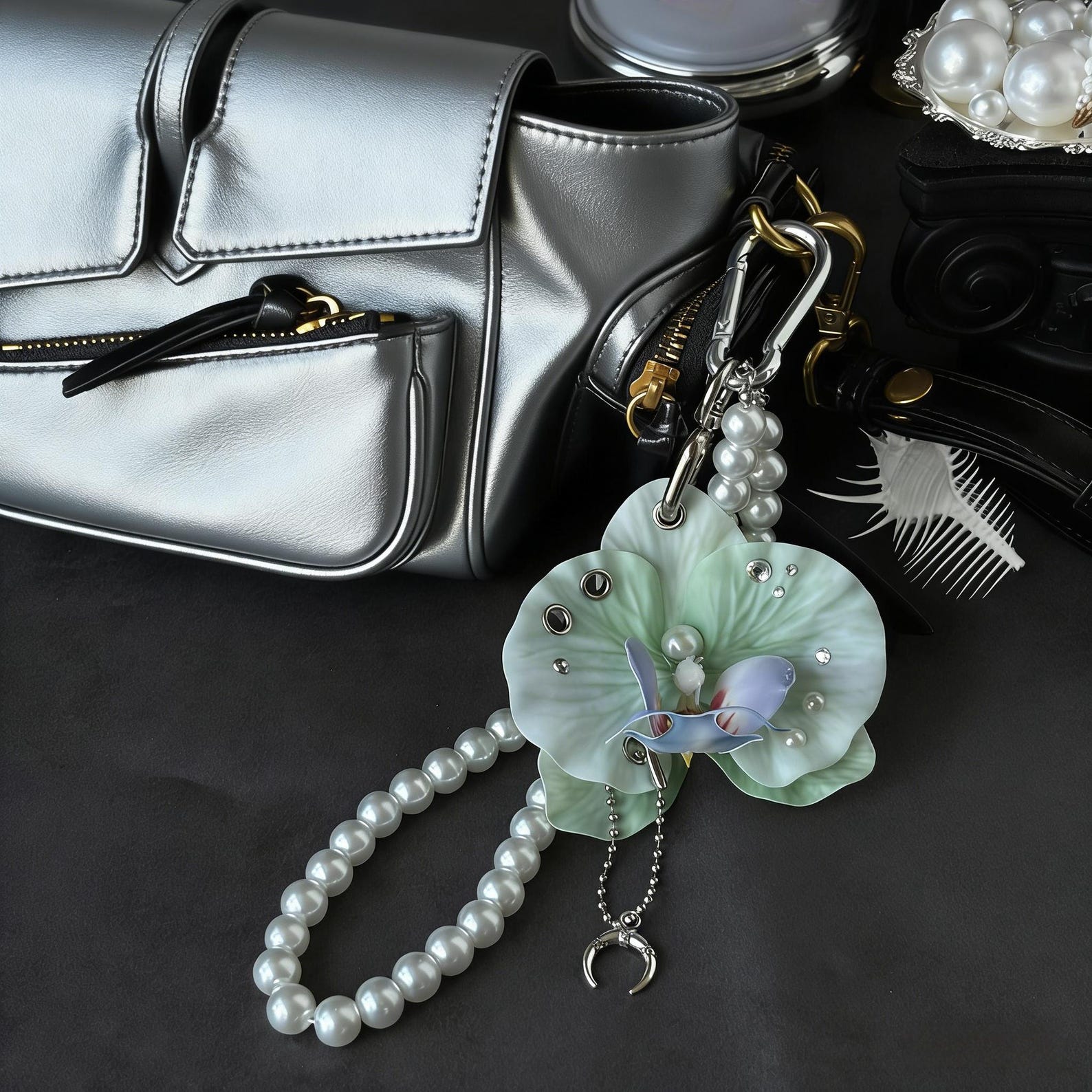 Piercing Keychain Orchid Lily Bag Charm, Keychain With Piercing, Dark Gothic Style ...