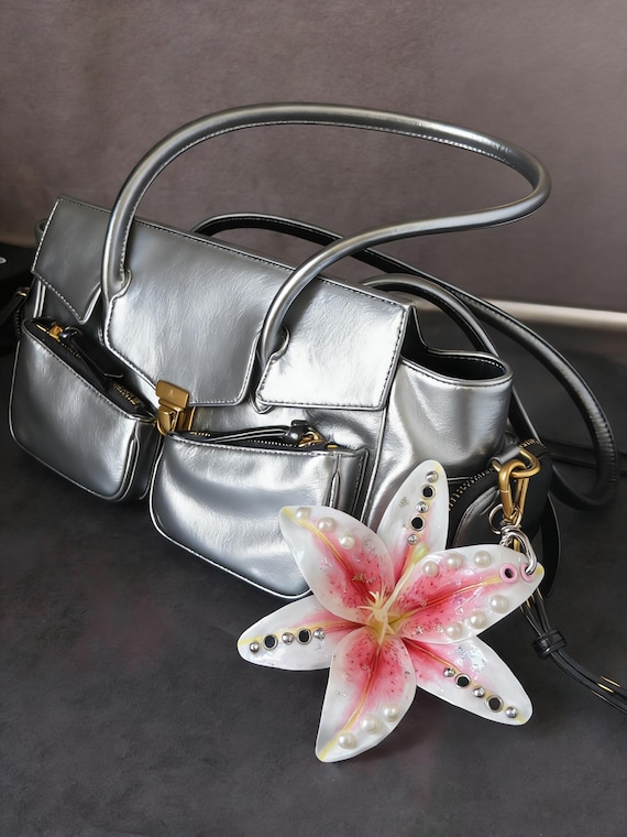 Orchid Lily Bag Charm, Keychain With Piercing, Dark Gothic Style