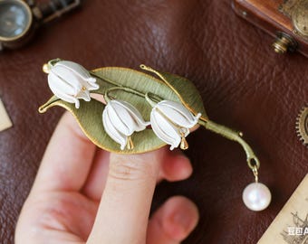 Lelietje-van-dalen bloemenbroche, leliebroches, zijden bloemenbruiloftbroche
