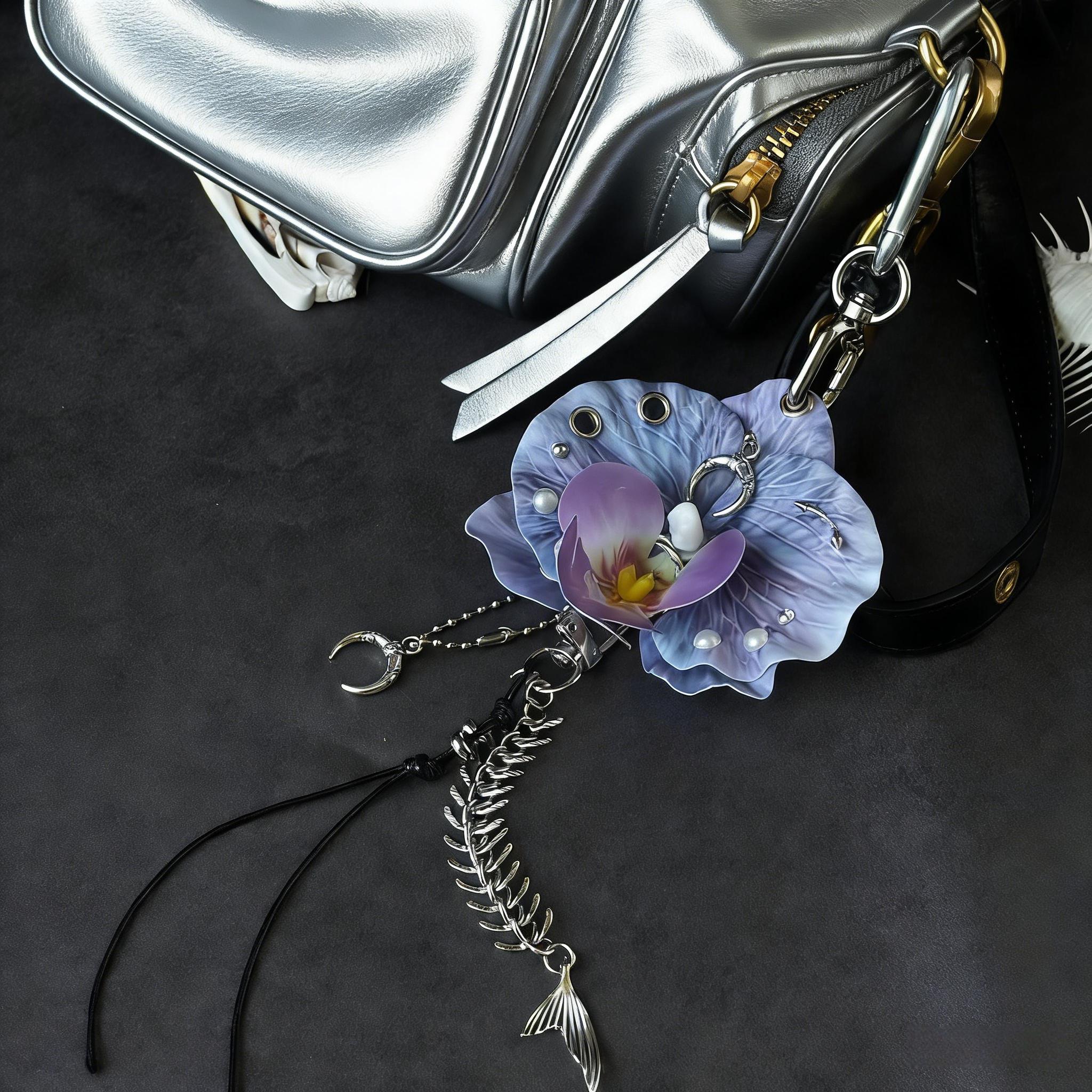 Piercing Keychain Orchid Lily Bag Charm, Keychain With Piercing, Dark Gothic Style ...