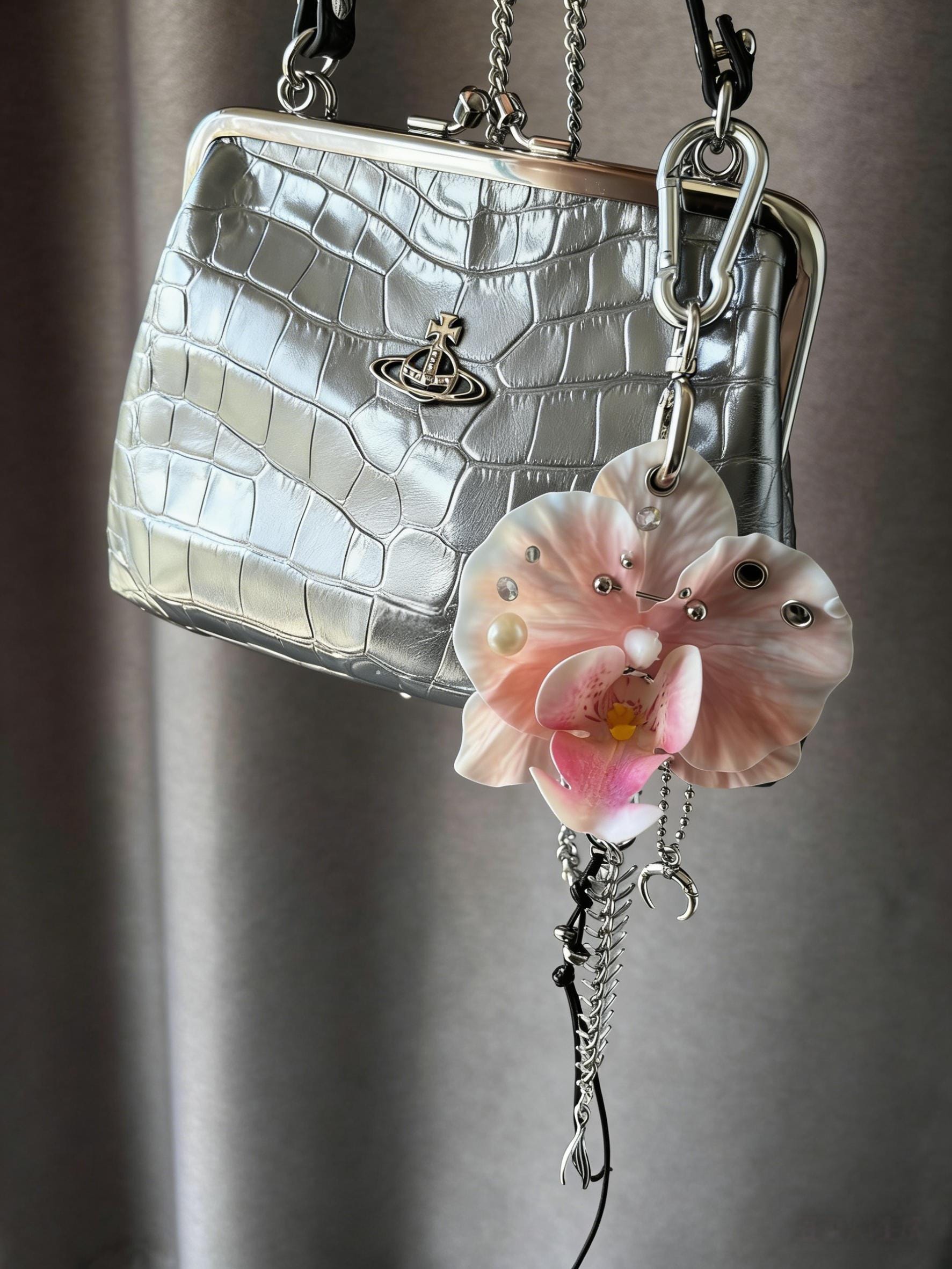 Piercing Keychain Orchid Lily Bag Charm, Keychain With Piercing, Dark Gothic Style ...