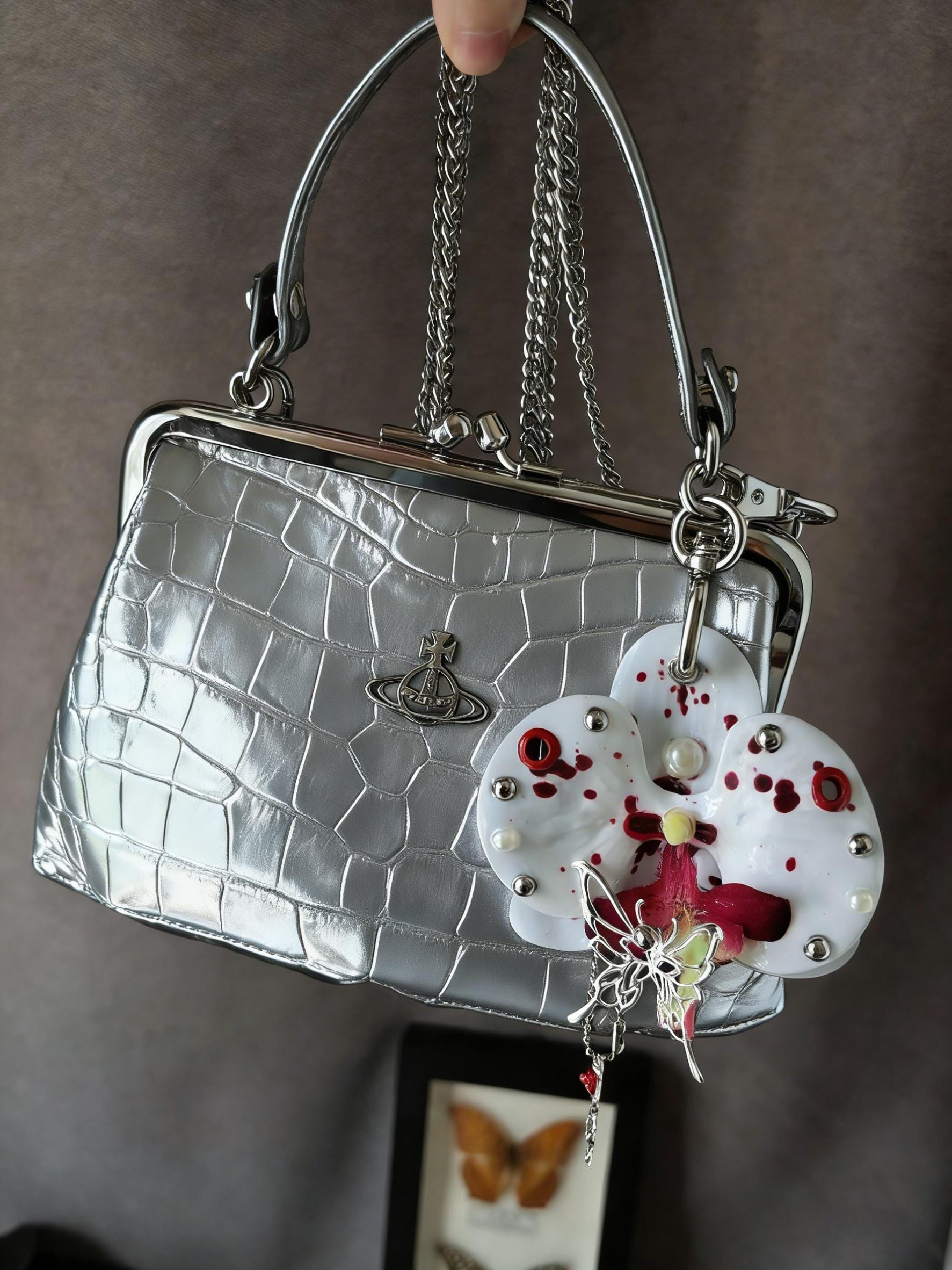 Piercing Keychain Orchid Lily Bag Charm, Keychain With Piercing, Dark Gothic Style ...