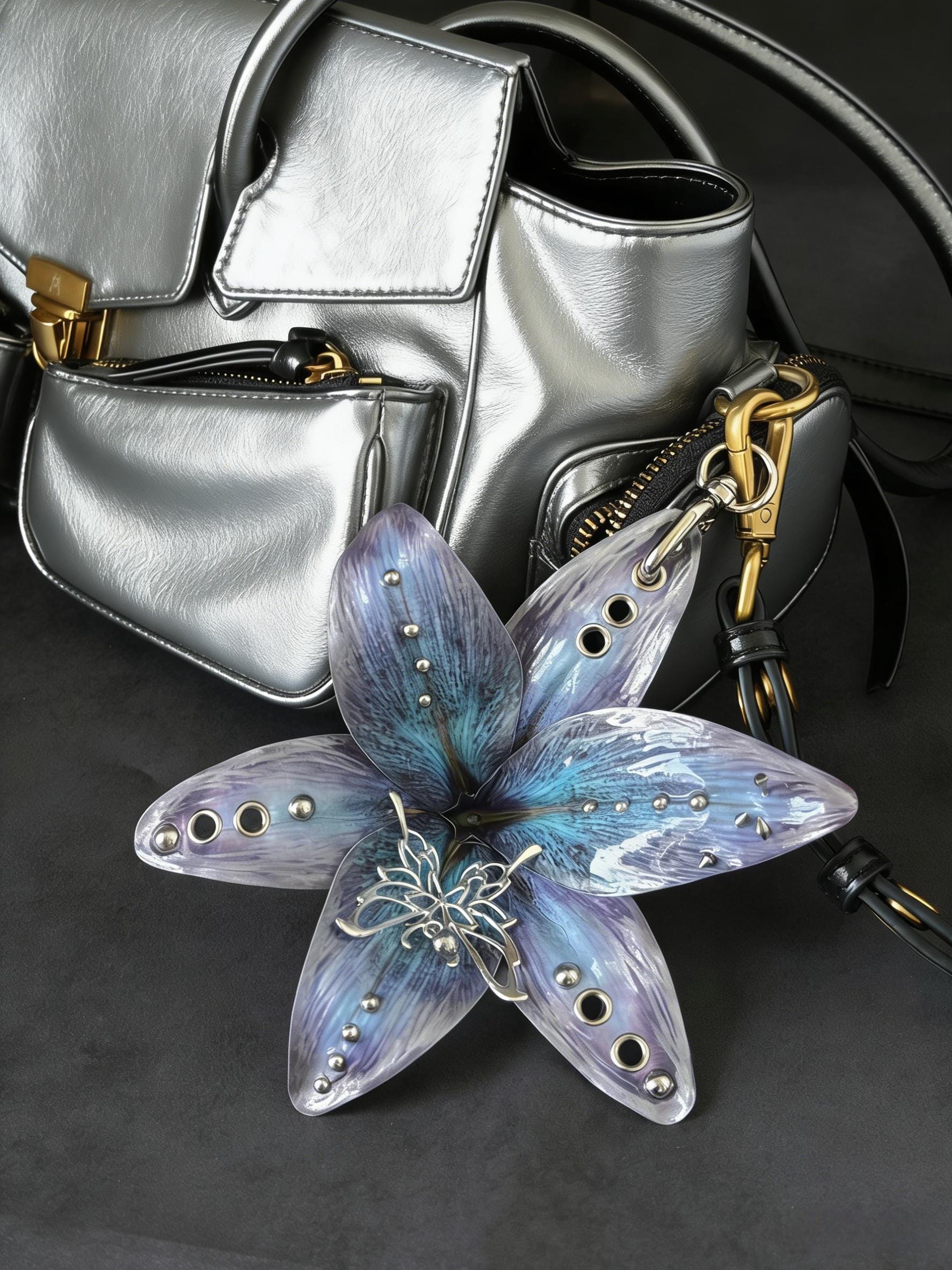 Piercing Keychain Orchid Lily Bag Charm, Keychain With Piercing, Dark Gothic Style ...