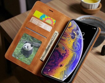 Funda de piel de ante con tapa magnética para iPhone