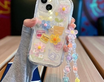 Funda de TPU para cordón SnuggleBear: carcasa suave transparente con detalle de oso 3D y correa extraíble