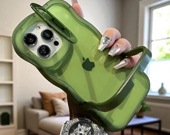 Funda transparente RippleStand – Soporte con diseño de onda 3D, resistente a golpes, para iPhone