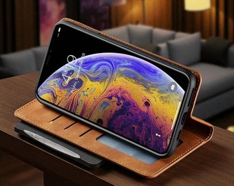 Funda magnética de cuero Velura con tapa: funda tipo billetera de ante premium para iPhone
