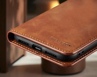 Funda magnética Luxura con tapa: funda tipo cartera de piel de ante premium para iPhone