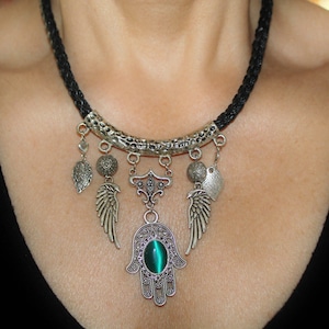 Hamsa necklace, Large silver Hamsa necklace, Silver hamsa charm, evil eye charm, evil eye necklace, turquoise hamsa, big hamsa charm