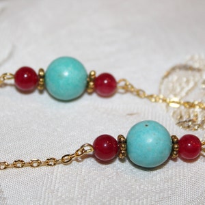 Turquoise & Ruby Eyeglasses Chain: Elegant Glasses Holder Necklace