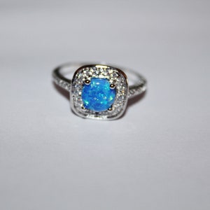 Opal ring, blue opal ring, silver ring, blue opal, cubic zirconia ring, engagement ring,wedding ring, friendship ring