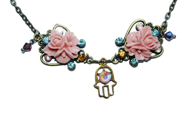 evil eye necklace filigree charm necklace hamsa charm Hamsa necklace flower charm necklace