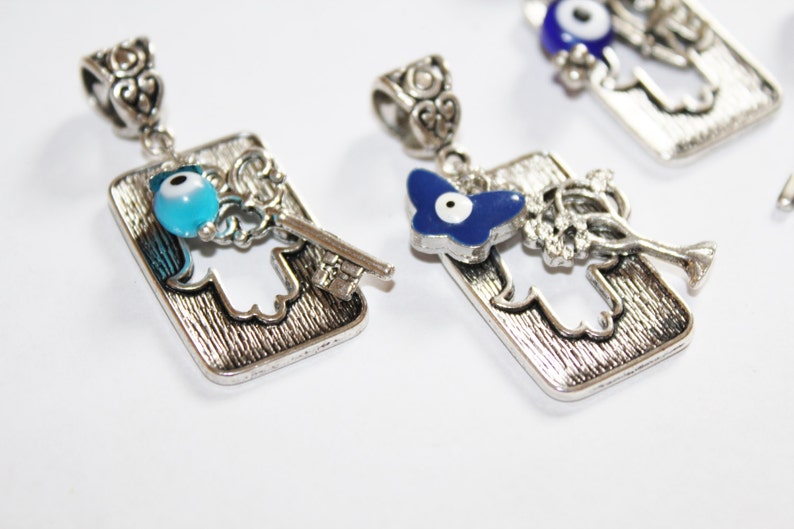Hamsa charm necklace, Silver necklace, Judaica jewelry, hamsa charm, hamsa necklace, butterfly charm, evil eye charm necklace image 4