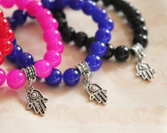 hamsa charm bracelet, hamsa bracelet, evil eye bracelet, evil eye charm, beaded bracelet, Hamsa charm, hamsa jewelry