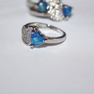 Opal ring, opal heart ring, blue opal ring, silver ring, blue opal, cubic zirconia ring, engagement ring, wedding ring, friendship ring