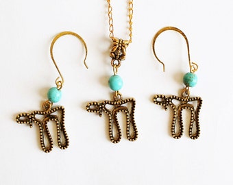 Chai necklace and earrings set, Chai charm necklace, Chai earrings set, Chai necklace set