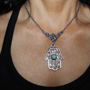 Collier à breloques Hamsa, collier en argent, bijoux Judaica, breloque hamsa, collier hamsa, collier à breloques mauvais œil